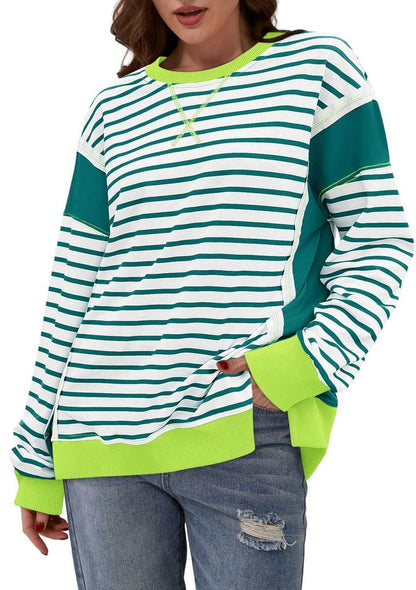 Glow Chic's Color Matching Sweatshirt with vibrant stripes and green accents.