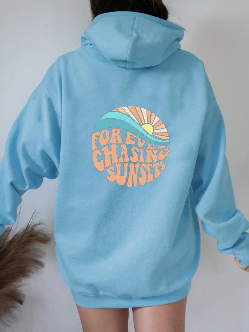 Hoodie | Cozy Fleece-Lined Sunset Print Hoodie