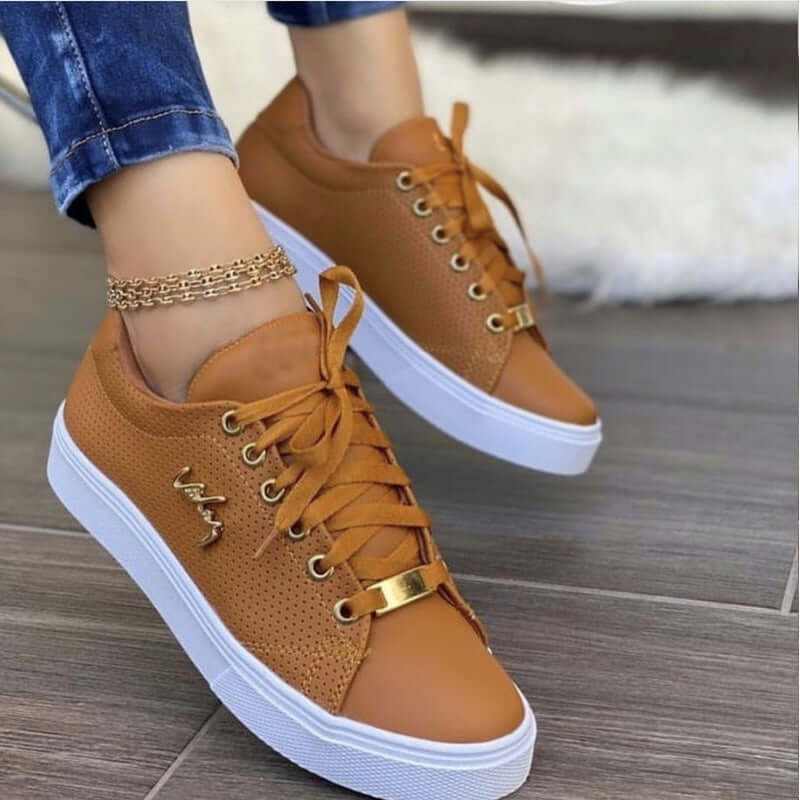 Sneakers - Glow Chic's Breathable Lace-Up Flat Shoes