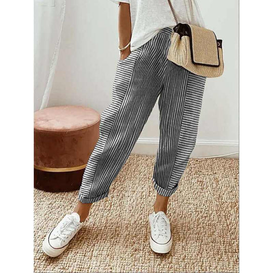 Trousers | Glow Chic's Striped Print Loose Casual Fashion