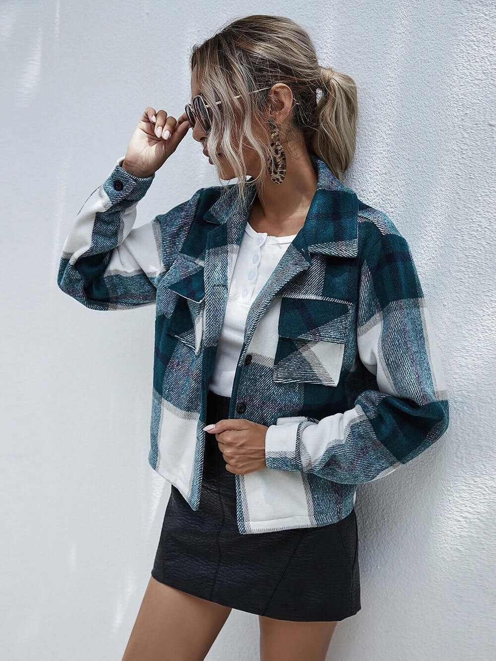 Coat - Glow Chic's Short Plaid Woolen Fashion