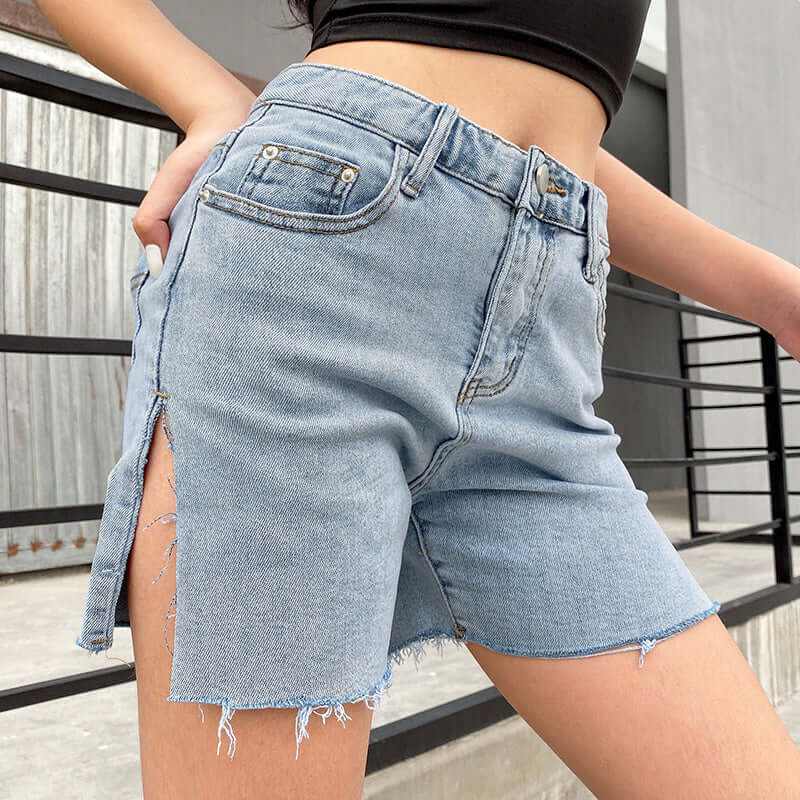 Shorts | High-Waist Side Split Slimming Denim by Glow Chic