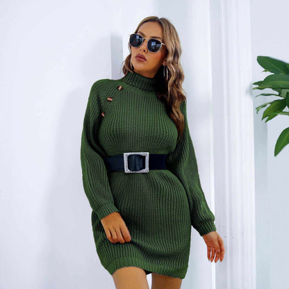 Glow Chic's Long Sweater Dress With Button Design - Glow Chic