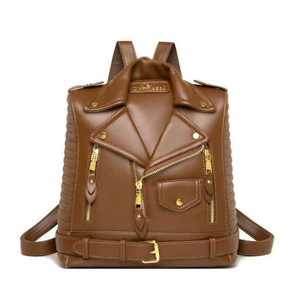 Soft Leather Textured Jacket Trendy Wild Clothes Backpack - Glow Chic