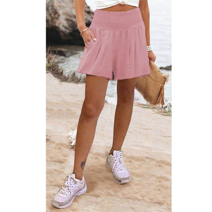 High waist shorts for women, pink, casual style.