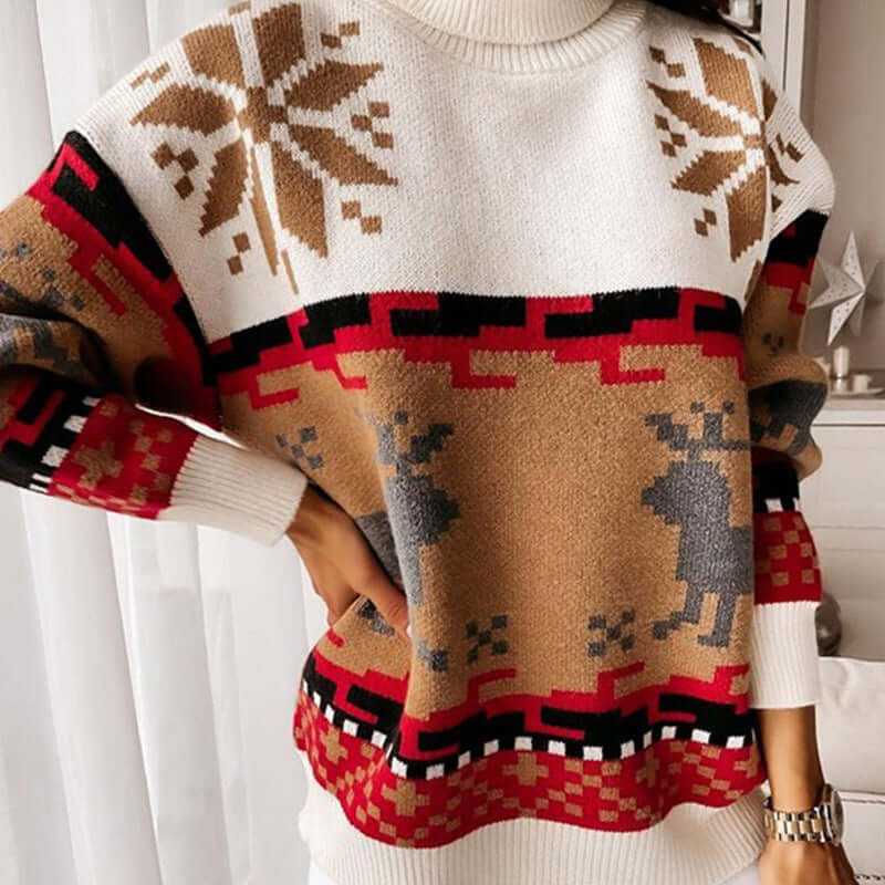 Glow Chic's Elk Partial Jacquard Knitted Sweater - Glow Chic