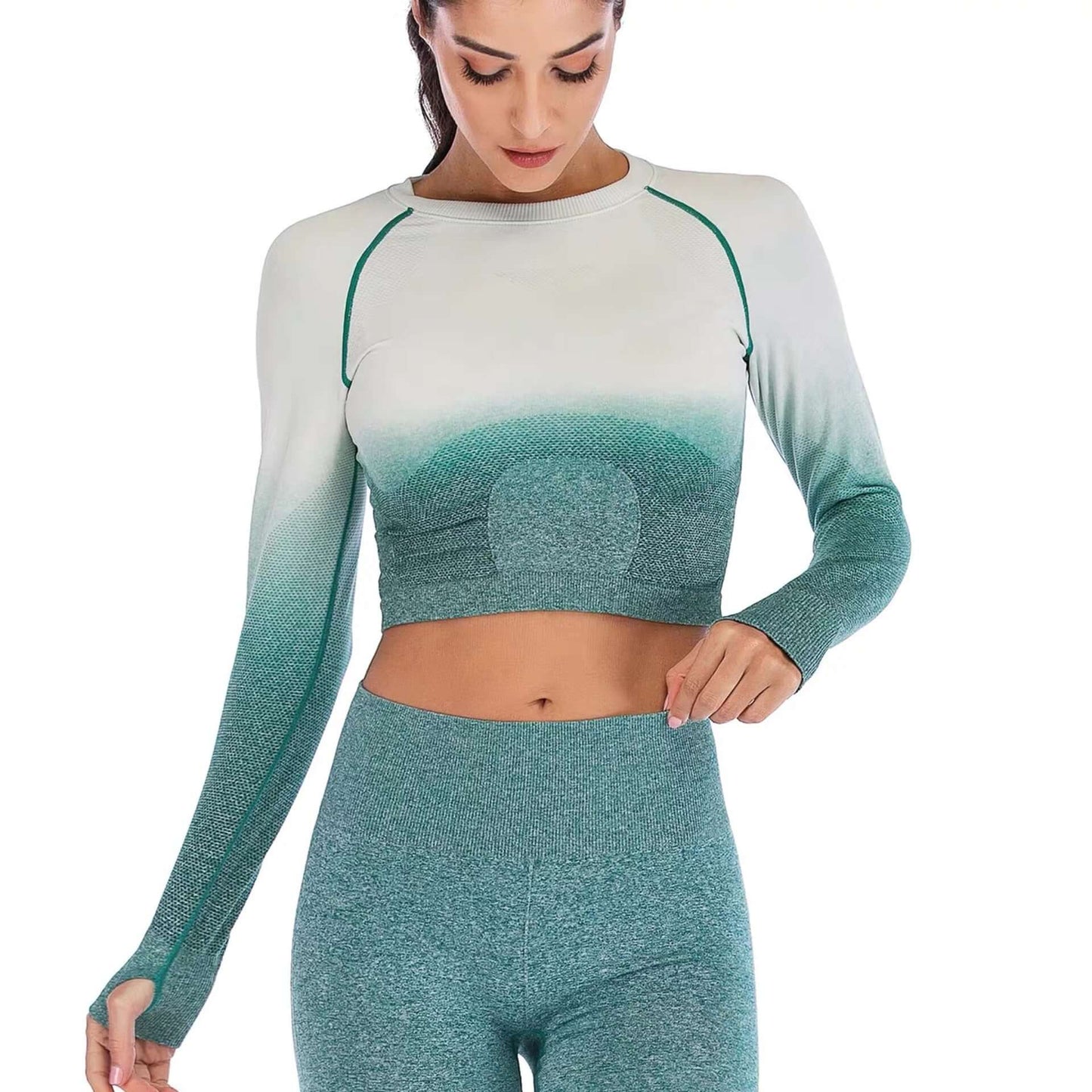 Gradient sportswear for women, vibrant design, high-quality nylon, Glow Chic.