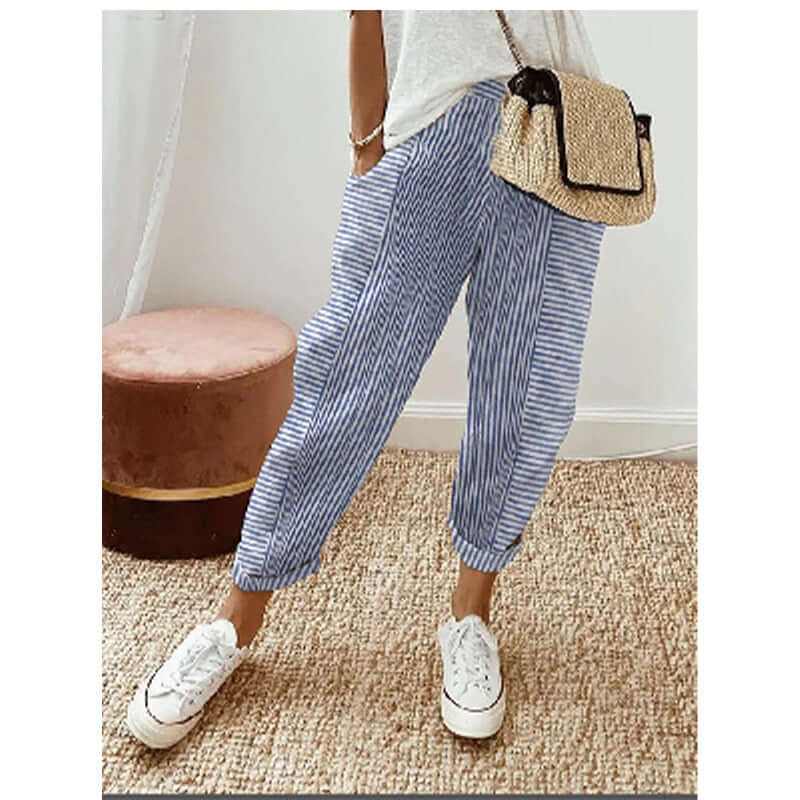 Trousers | Glow Chic's Striped Print Loose Casual Fashion