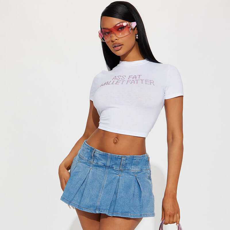 Glow Chic’s Midriff-Baring Short Sleeved Letter Top - Glow Chic