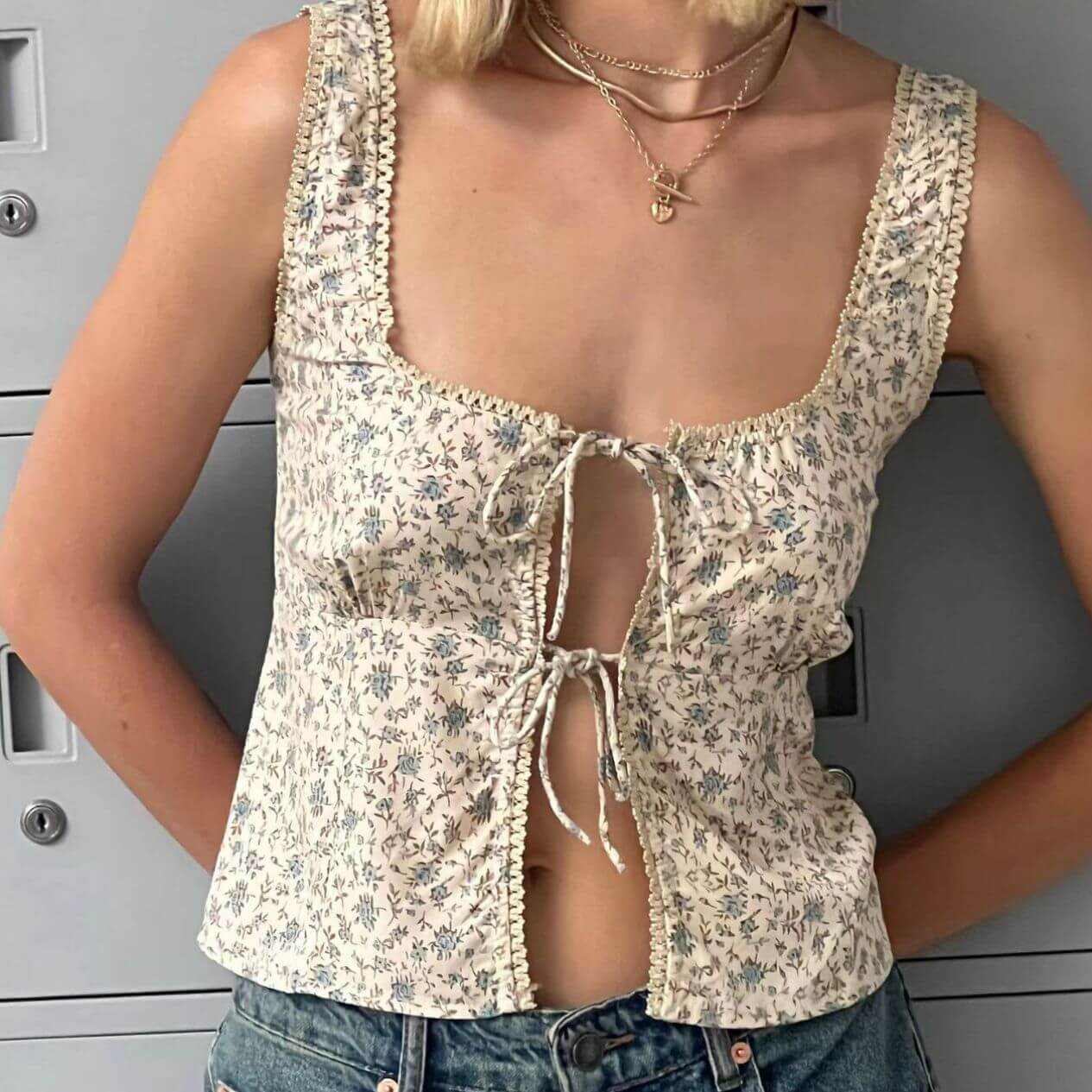 Floral Top from Glow Chic - Lace-up Glamour and Style