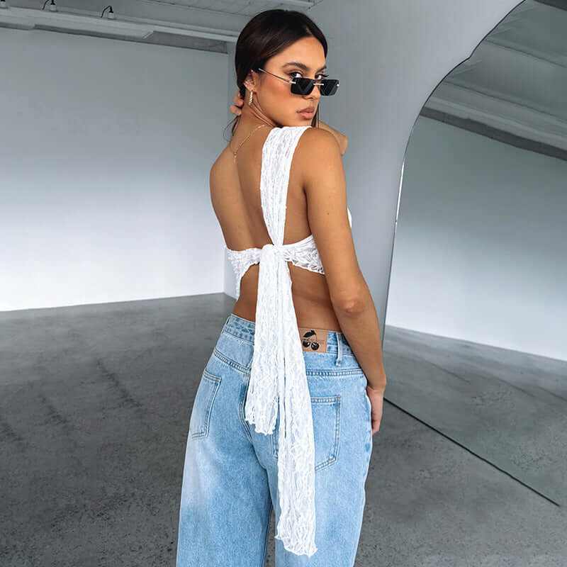 Glow Chic’s Lace Backless Top – Solid Color Streetwear - Glow Chic