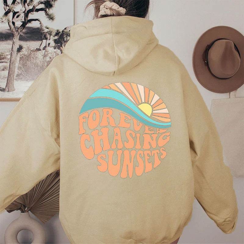 Hoodie | Cozy Fleece-Lined Sunset Print Hoodie