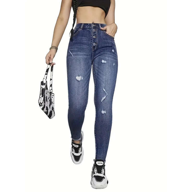 Glow Chic's High Waist Ripped Pencil Jeans - Glow Chic