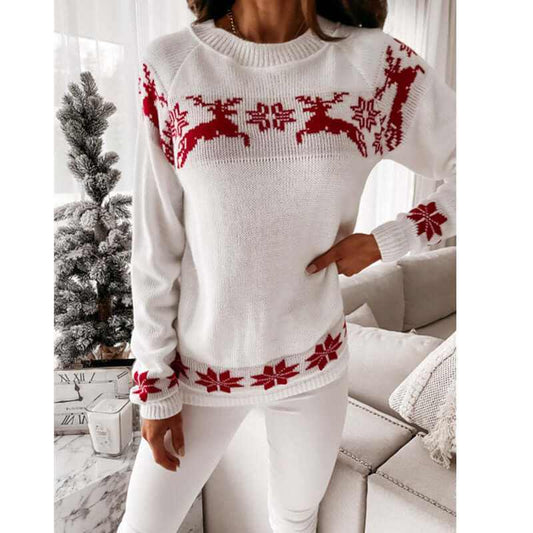 Glow Chic's Elk Partial Jacquard Knitted Sweater - Glow Chic