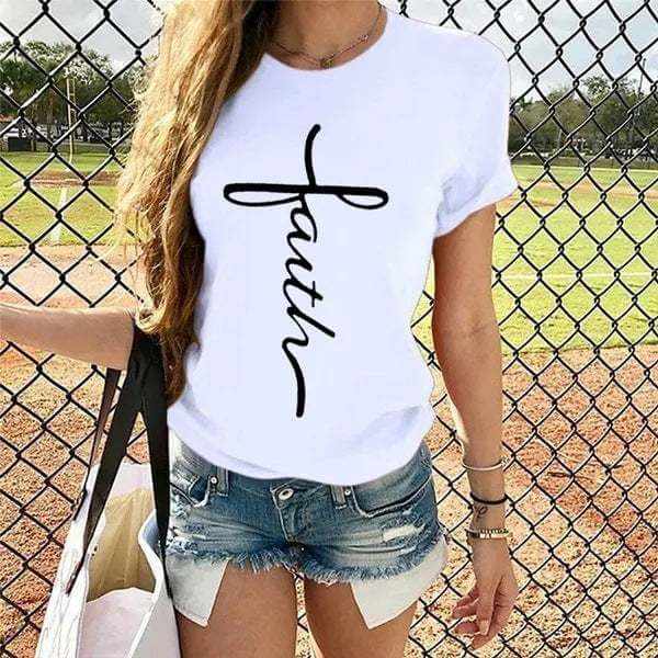 Graphic T-Shirt - Glow Chic's Letter Print Pattern Tee