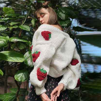 Glow Chic's Cute Loose Strawberry Cardigan Sweater - Glow Chic