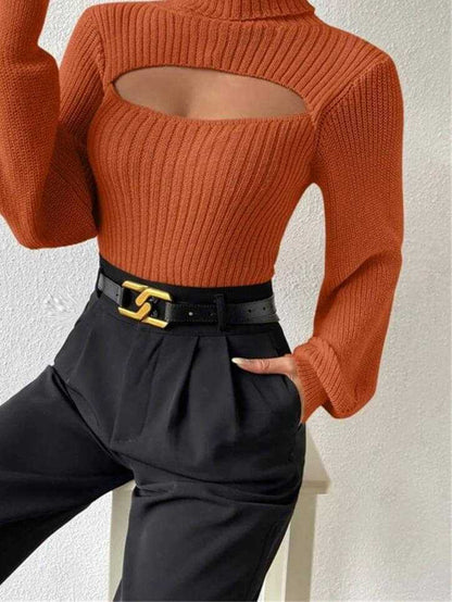 Glow Chic's Loose High Collar Hollow All-match Sweater - Glow Chic