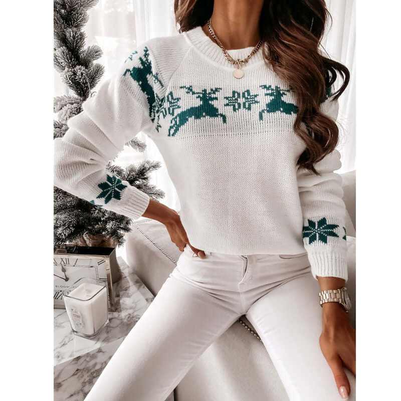 Glow Chic's Elk Partial Jacquard Knitted Sweater - Glow Chic