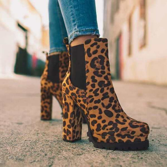 Ankle Boots - Stylish Round-Toe High Heel Suede Footwear