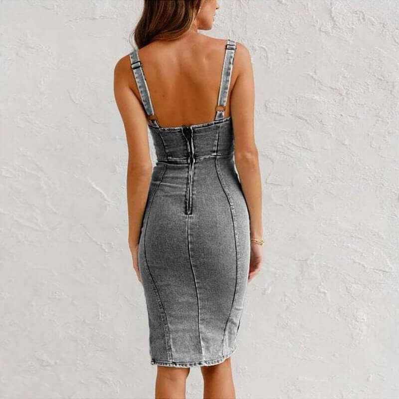 Glow Chic's Casual U-neck Suspender Denim Dress - Glow Chic