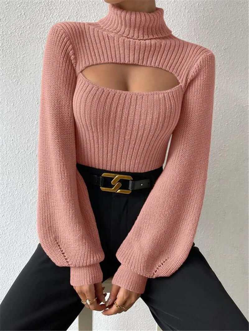 Glow Chic's Loose High Collar Hollow All-match Sweater - Glow Chic