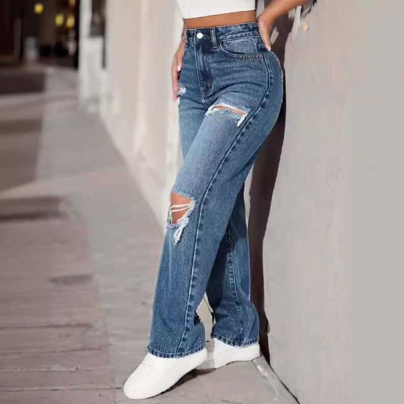 Glow Chic's Straight Ripped Jeans - Glow Chic