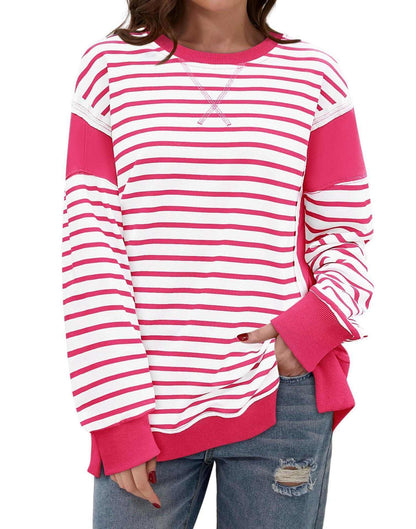 Glow Chic's Color Matching Sweatshirt with vibrant pink and white stripes.