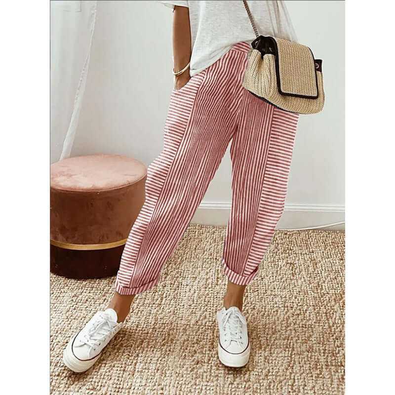 Trousers | Glow Chic's Striped Print Loose Casual Fashion