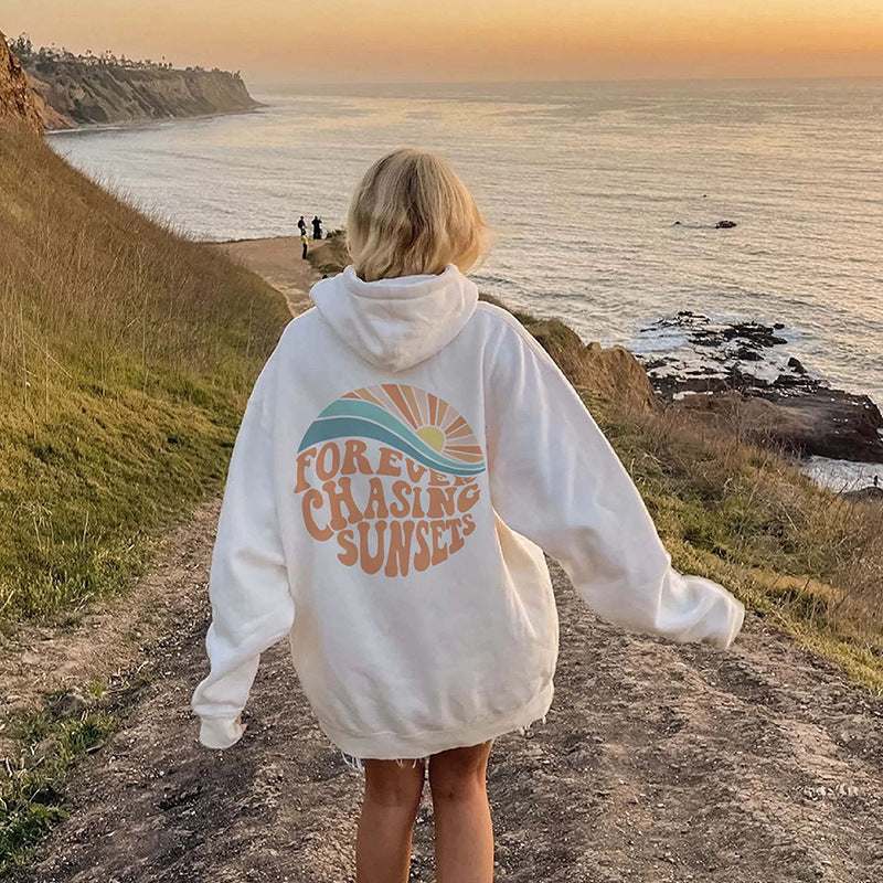 Hoodie | Cozy Fleece-Lined Sunset Print Hoodie