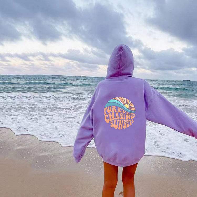 Hoodie | Cozy Fleece-Lined Sunset Print Hoodie