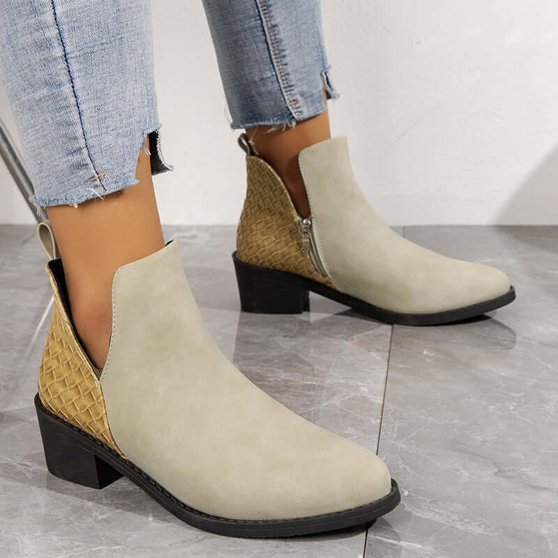 Glow Chic's Fashion V-Cut Side Zipper Ankle Boots - Glow Chic