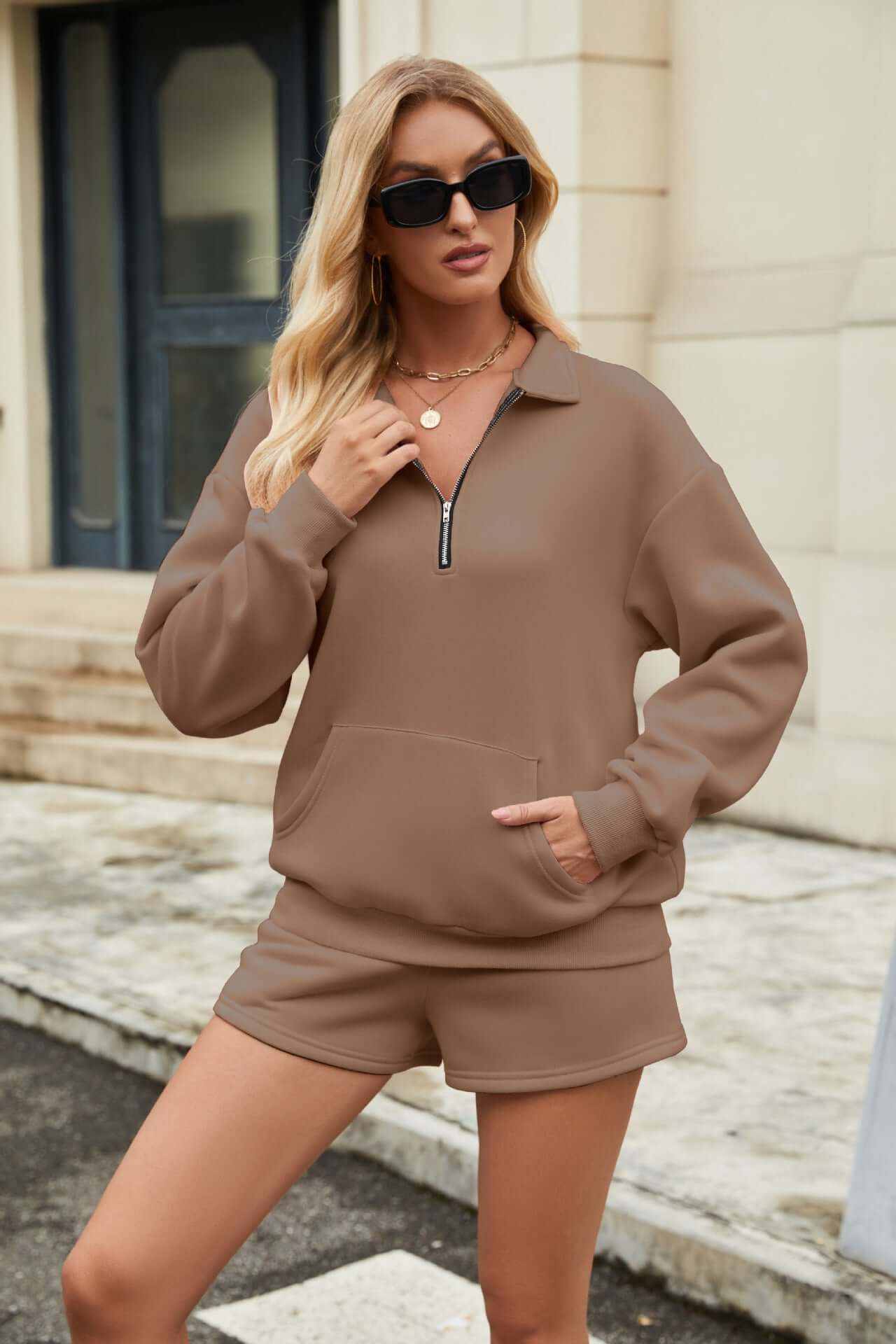 Glow Chic's Sweatshirt Suit With Zipper - Glow Chic