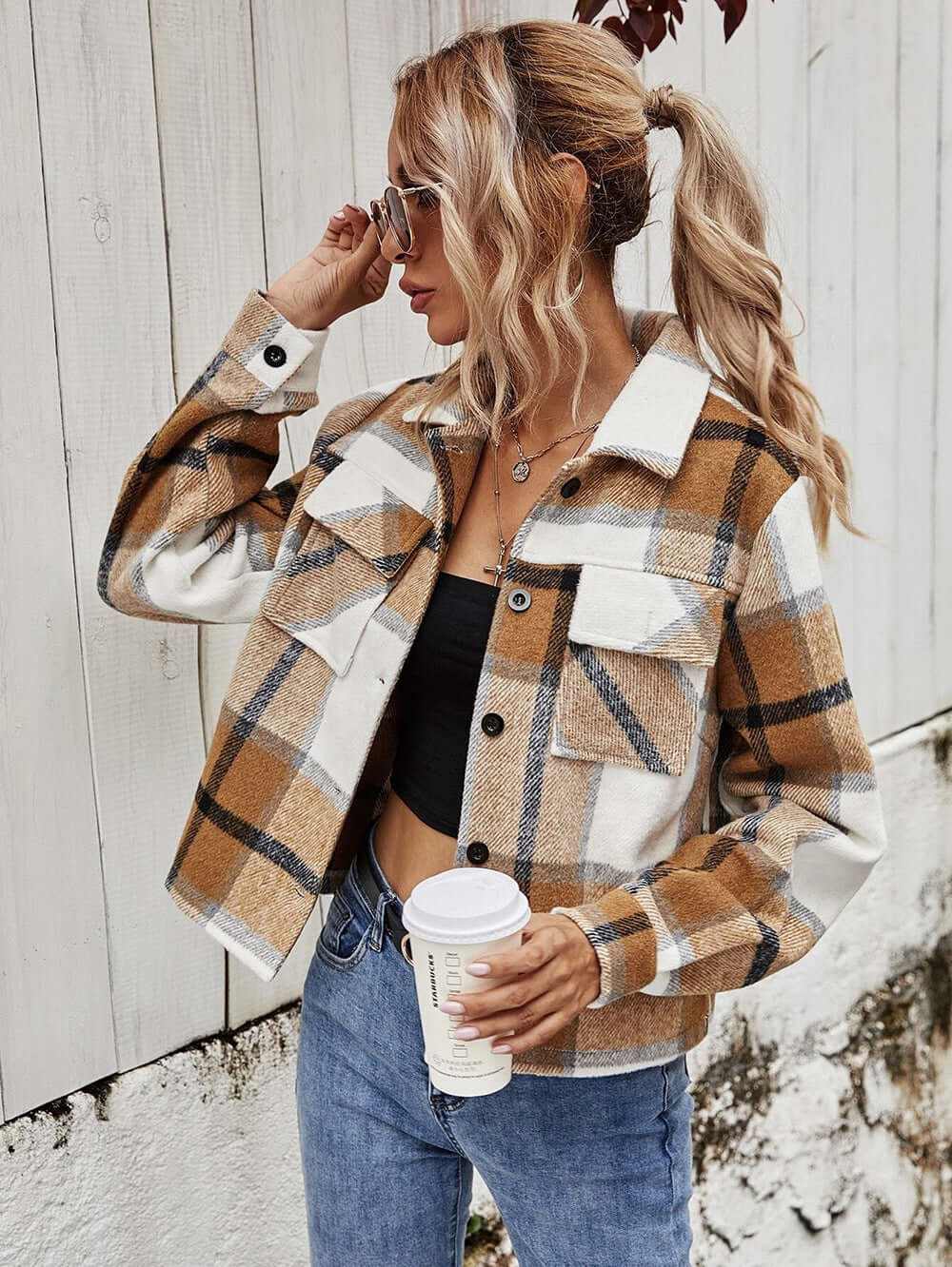 Coat - Glow Chic's Short Plaid Woolen Fashion