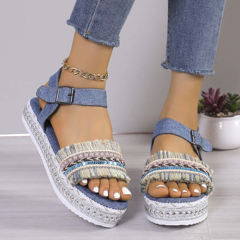 Glow Chic's Tassel Denim Sandals - Glow Chic