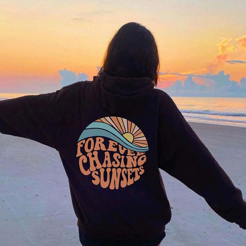 Hoodie | Cozy Fleece-Lined Sunset Print Hoodie