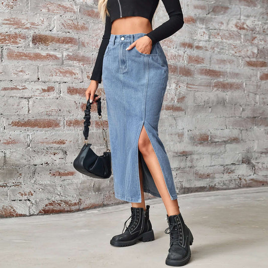 Glow Chic's Long Denim Skirt - Glow Chic