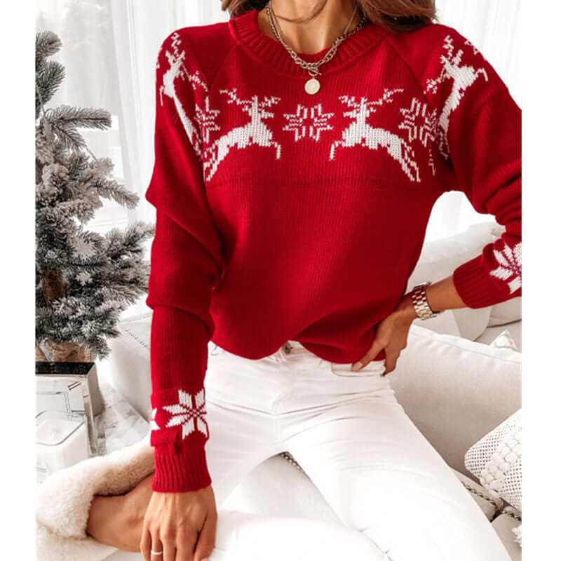 Glow Chic's Elk Partial Jacquard Knitted Sweater - Glow Chic