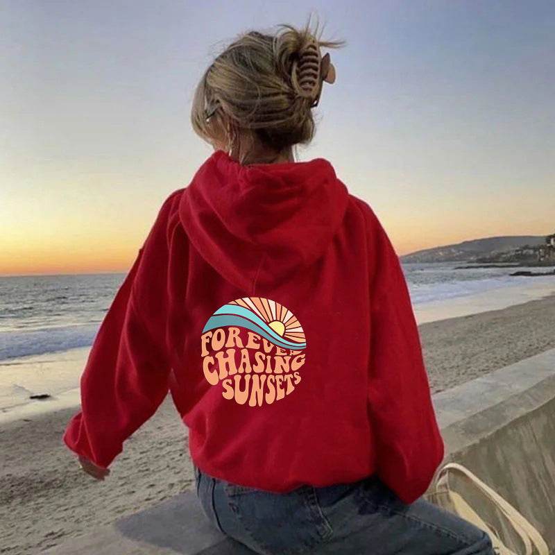 Hoodie | Cozy Fleece-Lined Sunset Print Hoodie