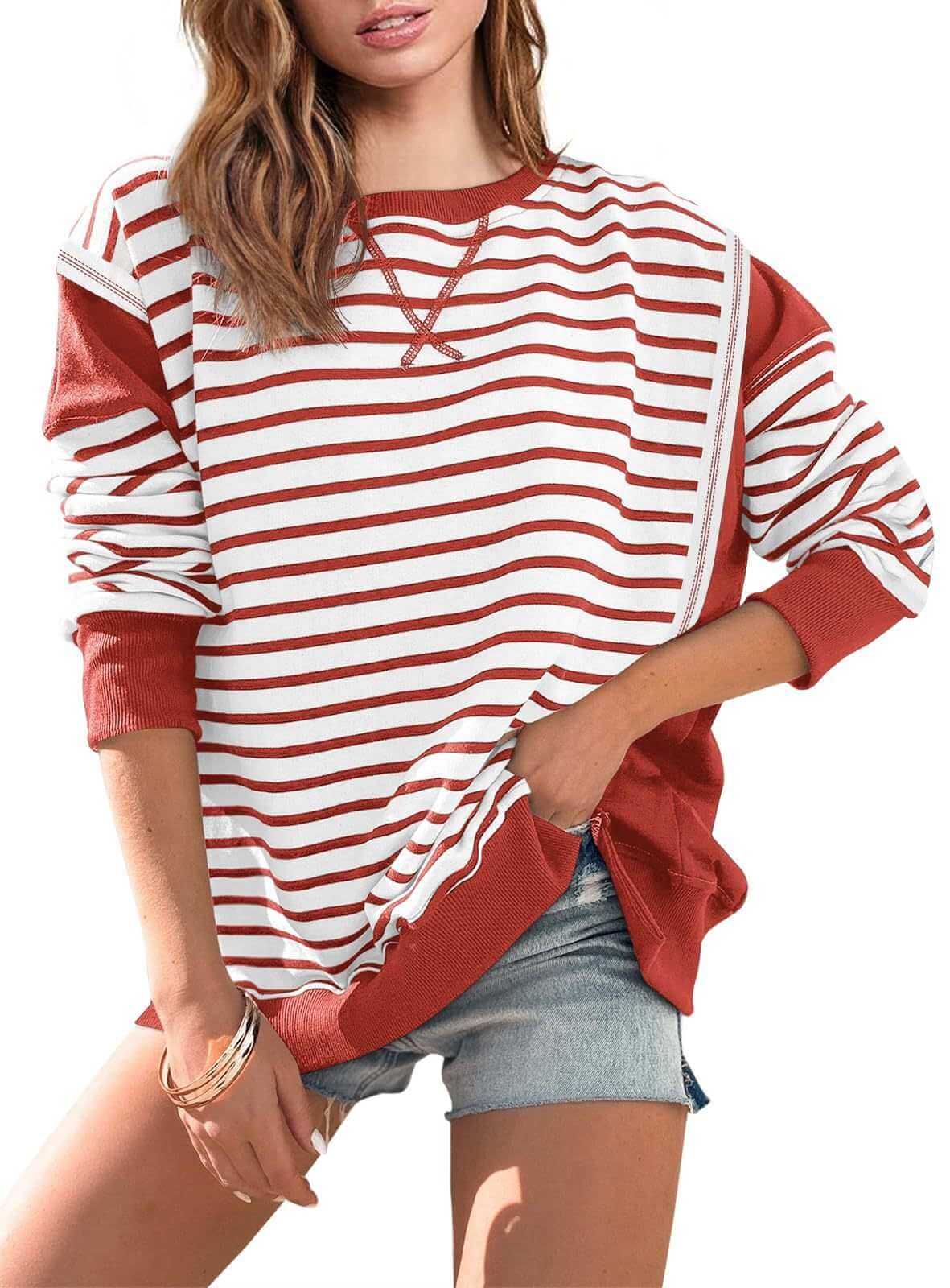 Striped color matching sweatshirt by Glow Chic, polyester, casual style.