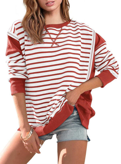 Striped color matching sweatshirt by Glow Chic, polyester, casual style.