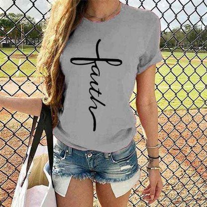 Graphic T-Shirt - Glow Chic's Letter Print Pattern Tee