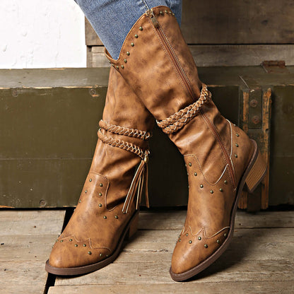 Glow Chic's Retro Tassel Boots With Braided Rope Strap - Glow Chic