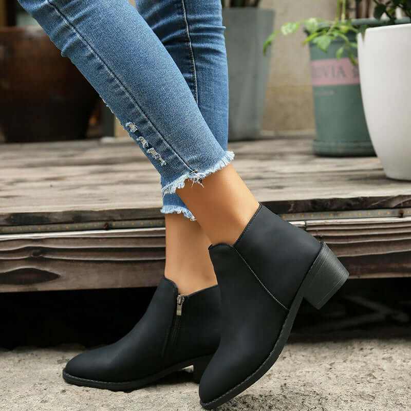 Ankle Boots - Glow Chic's Chunky Mid Heel Waterproof Style