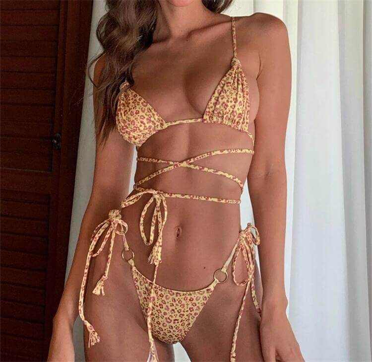 Bikini Set with Hollow-Out, Thong, Cross String Detail | Glow Chic