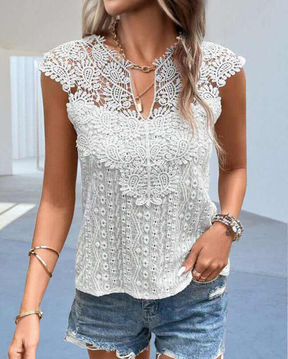 Glow Chic's Lace Solid Color Splicing T-Shirt - Glow Chic