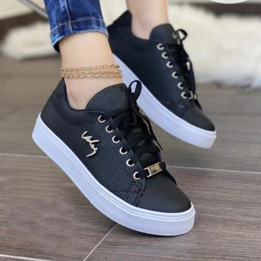 Sneakers - Glow Chic's Breathable Lace-Up Flat Shoes