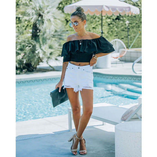 High Waist White Denim ShortsGlow Chic