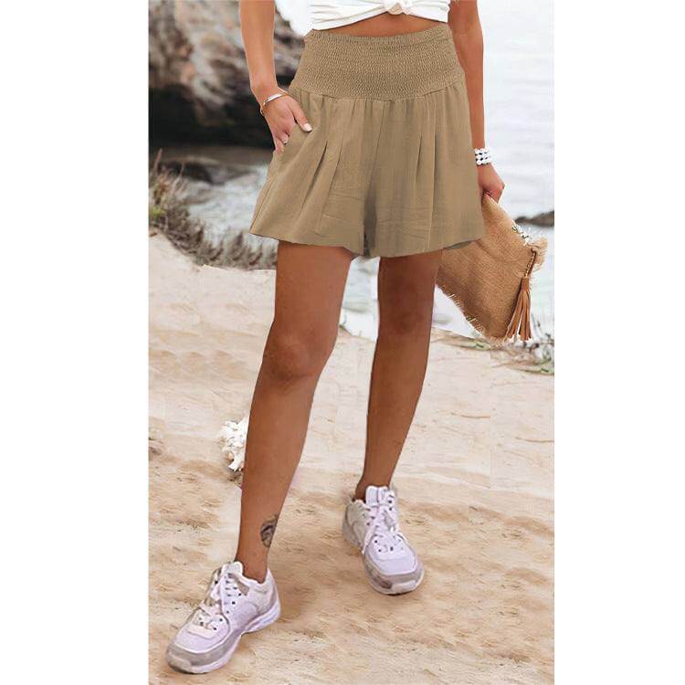 High Waist Shorts on beach, stylish and flattering fit