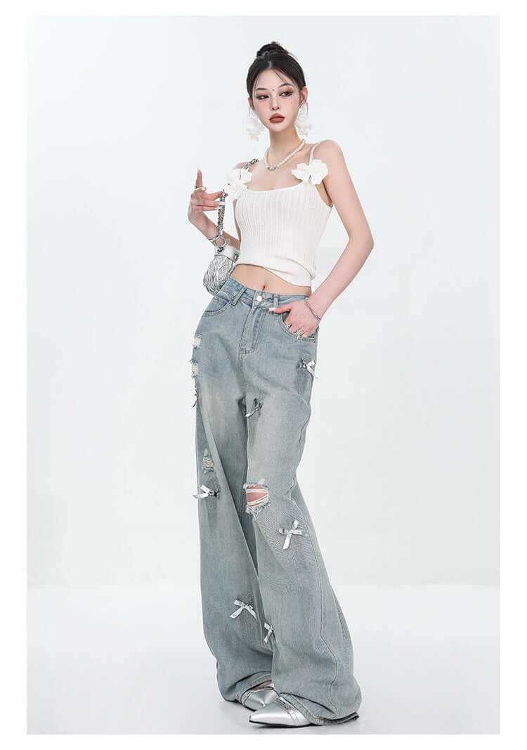 Glow Chic's Ripped Straight Retro Jeans - Glow Chic