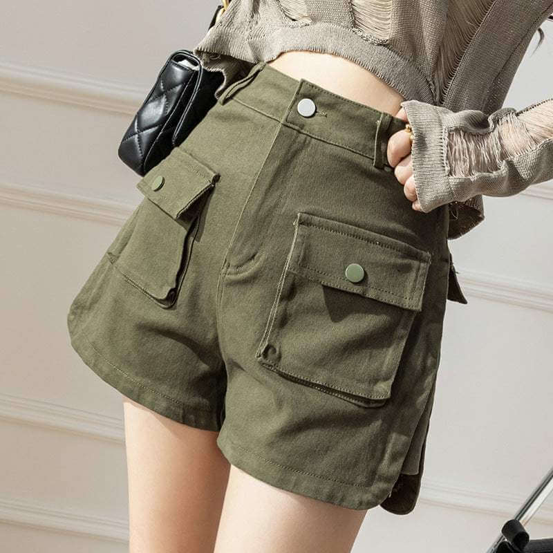 Glow Chic's casual high waist denim shorts in cotton, featuring a flattering fit with a chic vibe.